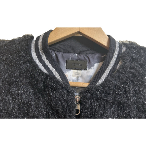 MOTHER Women's The Letterman Faux Fur Bomber Jacket Black - Size Medium - Picture 4 of 11